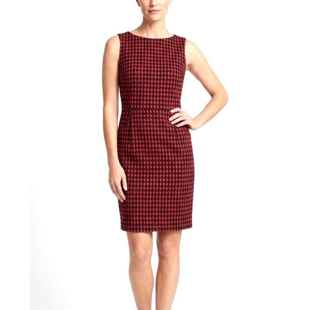 Tommy Hilfiger Navy Red Houndstooth Sheath Midi Dress Women's Size 10